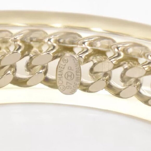 CHANEL Logos Clear Lucite Chain Bangle Bracelet 7.5" Gold Tone 97P Auth #10989 - Picture 16 of 16